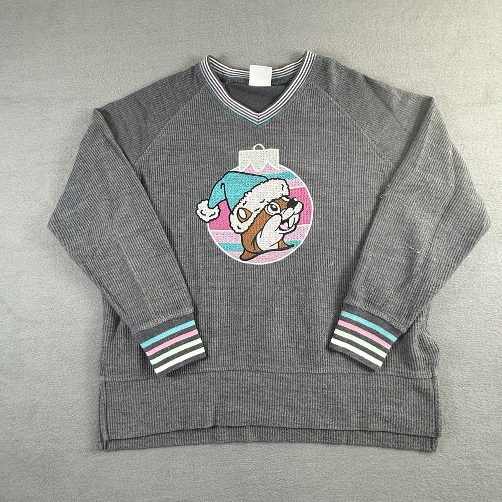 Buc-ees Sweater Adult V Neck Ornament‎ Embroidered Graphic Pullover XS Thermal